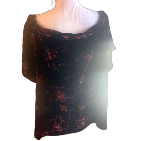 Loft Womens Velvet Floral Top Sz XL Short Sleeves Romantic Coquette Whimsigoth - Picture 11 of 15